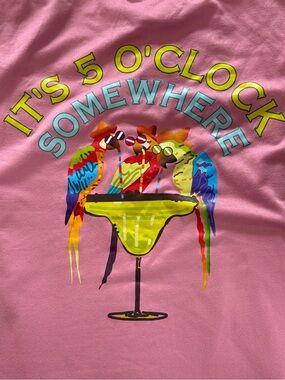 Pink Men's Graphic Tee - "It's 5 O'Clock Somewhere" Parrot Design